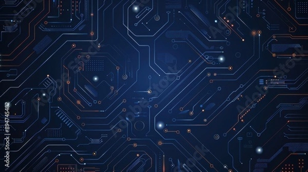 Obraz A deep blue circuit board background for a tech-themed poster, showcasing a modern and futuristic style