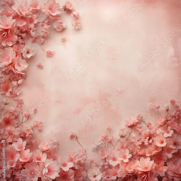 Fototapeta A pink background with flowers in the foreground