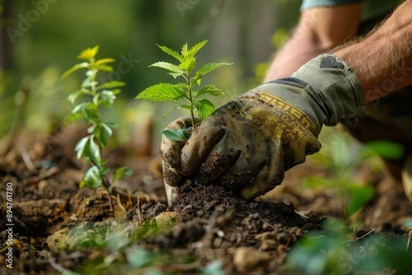 Fototapeta Energetic Community Tree Planting Event: Vibrant Colors and Realistic Depth of Field