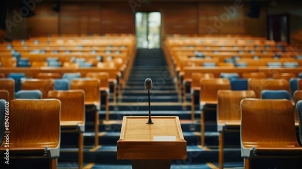 Fototapeta Empty Lecture Hall with Rows of Seats and Podium
