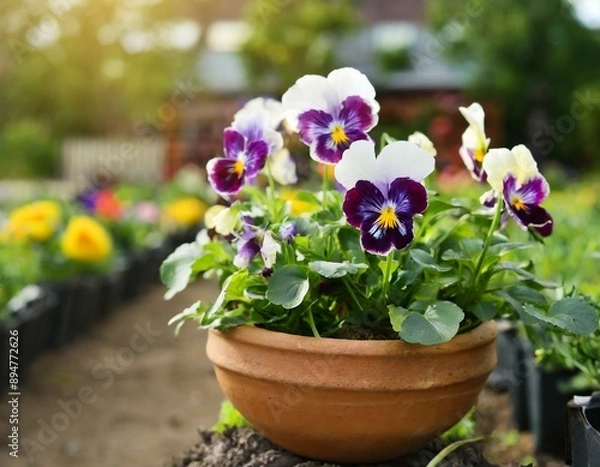 Obraz Bratki w doniczce