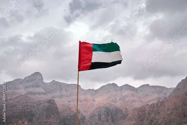 Obraz UAE flag waving in the mountains