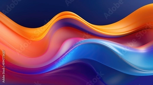 Fototapeta Vibrant Abstract Waves of Colorful Gradient Ribbons on Dark Background