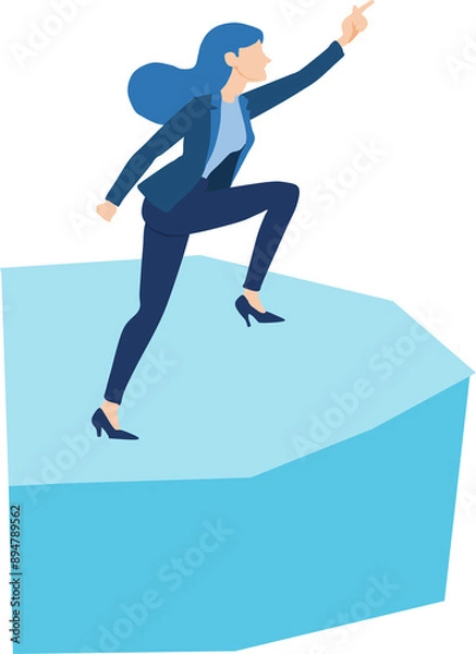 Fototapeta 崖で対岸を指さすビジネスウーマンのイラスト