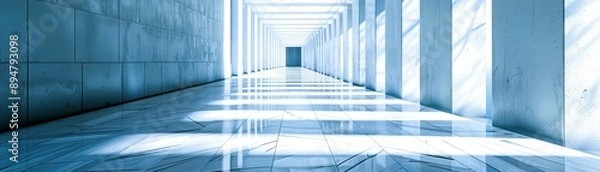Obraz A modern hallway featuring sleek lines and bright light, creating a tranquil and spacious atmosphere.