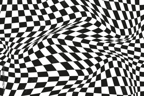Fototapeta Groovy wavy checkered pattern background. Retro style vector geometric background. Abstract surreal psychedelic y2k textured illustration design