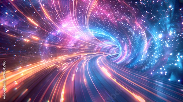 Fototapeta Futuristic light speed concept with vibrant hues abstract. Generative AI