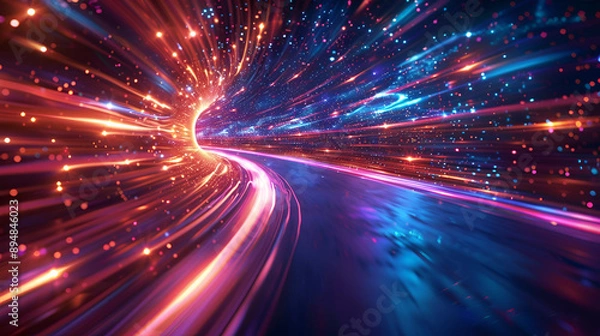 Fototapeta Futuristic light speed concept with vibrant hues abstract. Generative AI