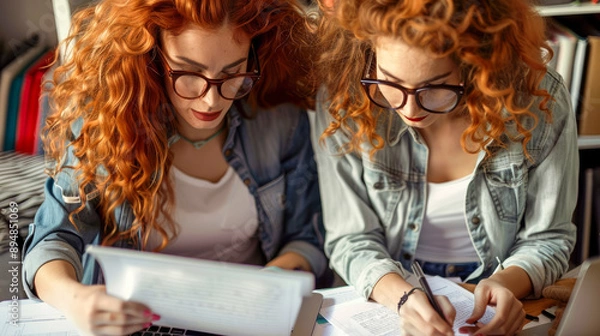 Fototapeta Collaborative Work Session with Digital and Traditional Tools