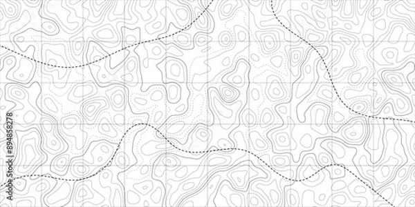 Obraz Abstract military topographic map background. Geographic pattern or landscape with grid. Mountain terrain or path. Cartography relief. Vector illustration.