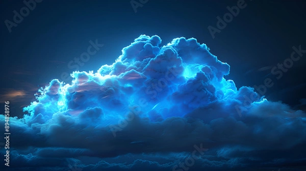 Fototapeta Glowing blue digital cloud copy space. Generative AI
