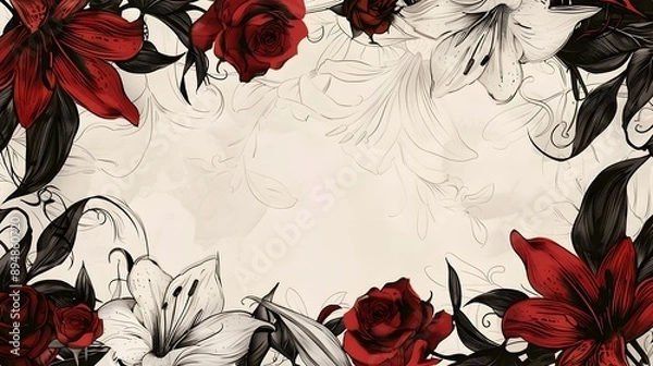 Obraz Doodle Page Print Border Design with Botanical and Elegant Cursive Lettering
