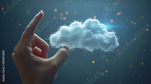 Fototapeta Hand pressing a cloud computing icon copy space. Generative  AI