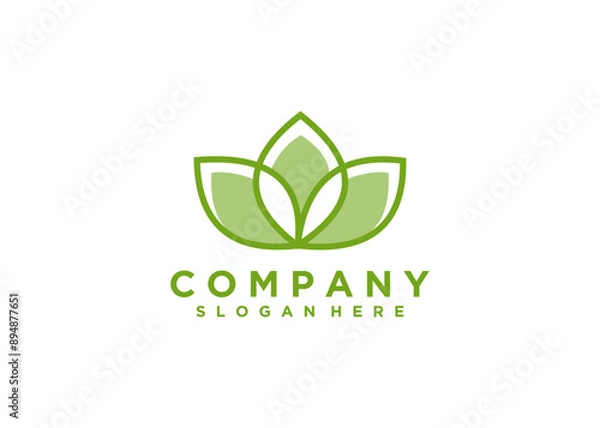 Fototapeta Green leaf line logo design vector