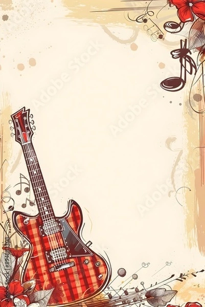 Fototapeta Plaid and Music Doodle Page Print Border Design with Blank Space for Mock Up