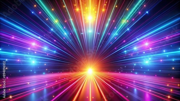 Fototapeta Colorful render background with neon rays and glowing lines , , render, modern, colorful, background, neon, rays, glowing, lines