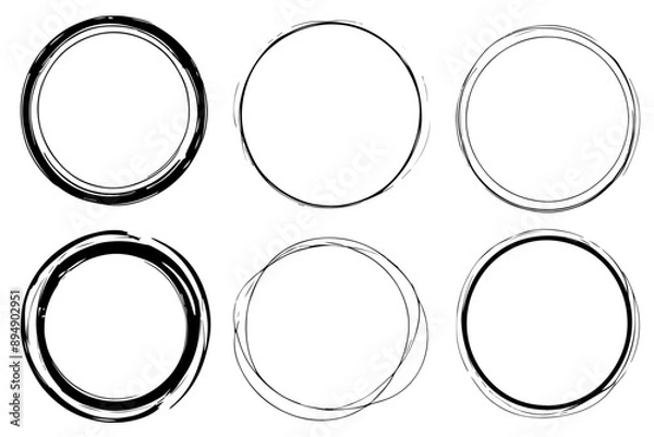 Fototapeta Set of hand-drawn empty circles, isolated on a transparent or white background, vector illustration