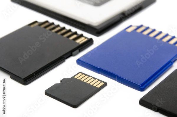 Obraz Media cards isolated on white background closeup