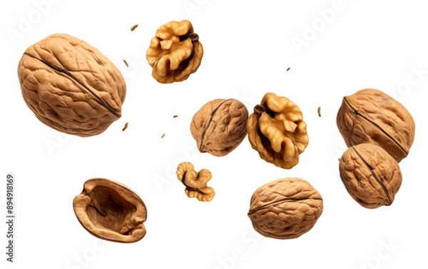 Fototapeta Falling walnuts, full body, on a transparent background