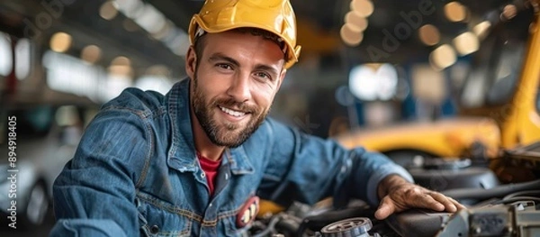 Fototapeta Smiling Mechanic in a Garage