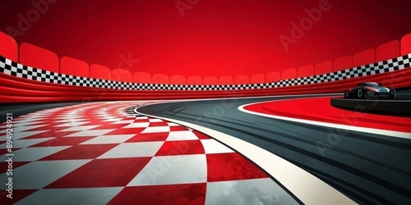Fototapeta A racing track with a checkered pattern and a car on it