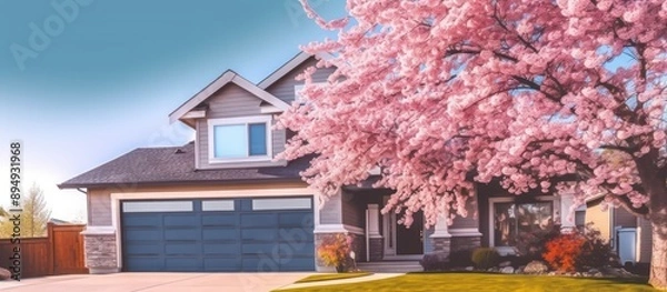 Obraz Charming Home with Blooming Cherry Tree