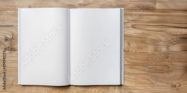 Fototapeta Open Blank Book on Wooden Table