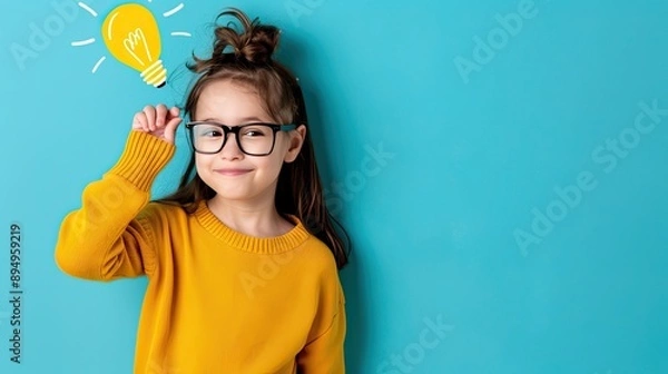 Obraz Girl With Glasses and Lightbulb Illustration