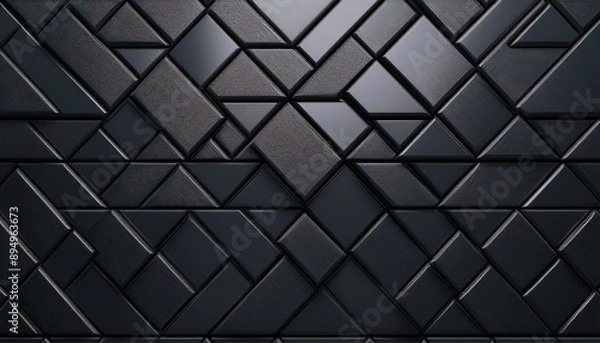 Fototapeta 3D Render of Black Triangular Tile Wallpaper on Semigloss Wall
