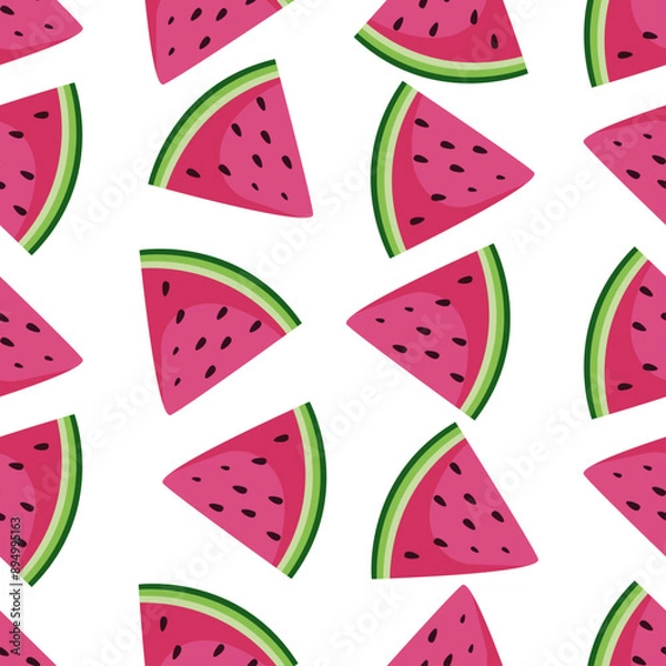 Fototapeta vector bright juicy fruits seamless pattern with pink watermelon on a white background