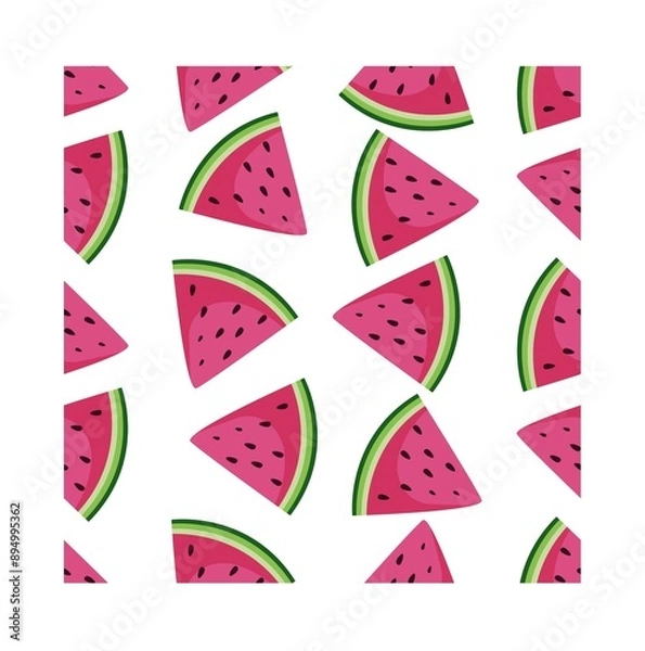 Fototapeta vector bright juicy fruits seamless pattern with pink watermelon on a white background