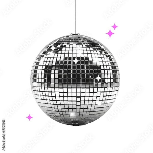 Obraz Shiny disco ball halftone photocopy stipple effect collage element with sparkling reflections isolated on white background for party and celebration theme. 