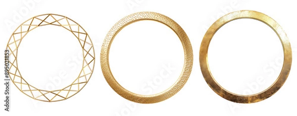 Obraz set of gold circle frame hand drawn geometric border grunge luxury isolated transparent background