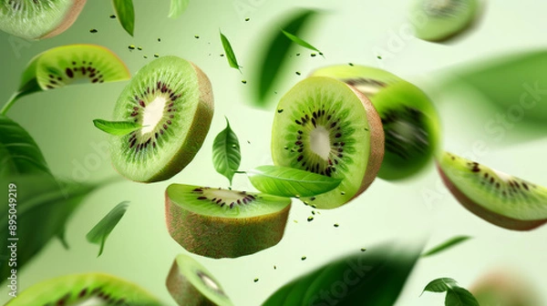 Obraz kiwi fruit slices falling or floating