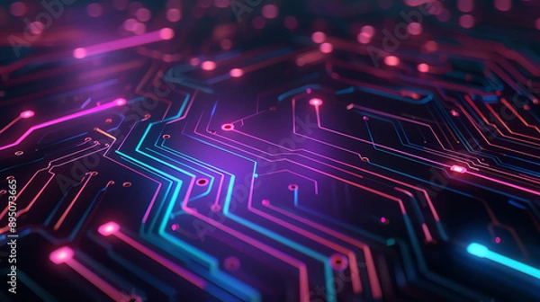 Fototapeta Hightech visualization of data flow with vibrant colors and digital circuits