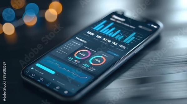 Fototapeta innovative financial app interface on a smartphone, showing user-friendly analytics, budget tracking, and investment recommendations