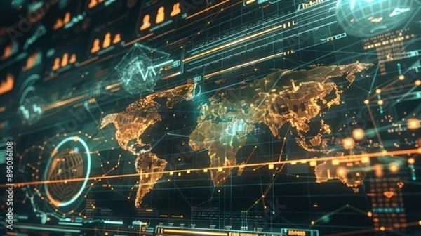 Fototapeta intricate digital display showing the global impacts of financial policies, with real-time updates and predictive analytics