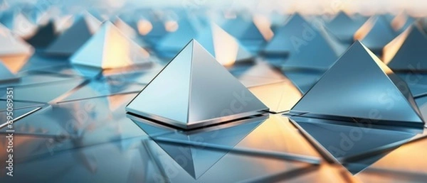 Obraz Floating pyramids on a reflective surface create a stunning 3D geometric background