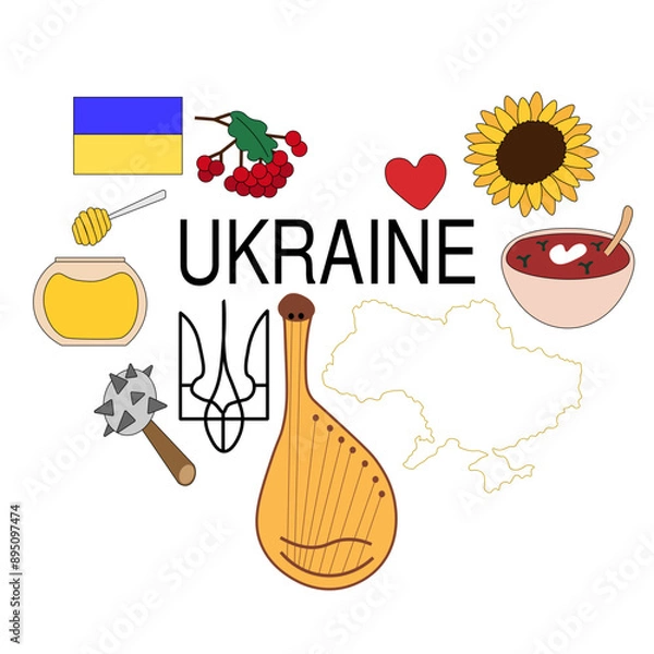 Obraz An illustration of Ukrainian symbols
