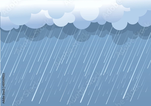 Fototapeta Rain.Vector obraz z ciemnymi chmurami w mokry dzień