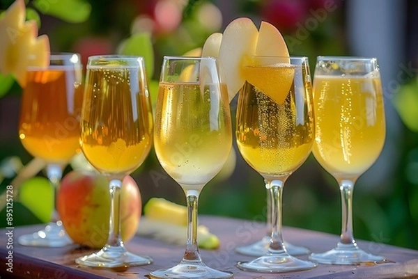 Fototapeta Apple Cider in Glasses on Table