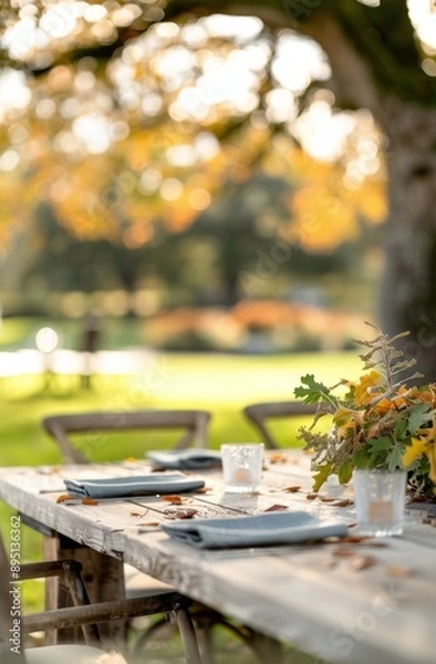 Obraz Outdoor Table Setting With Fall Foliage