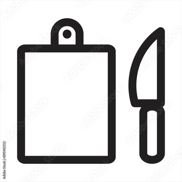 Fototapeta Cutting board cut knife kitchen icon, vector illustration