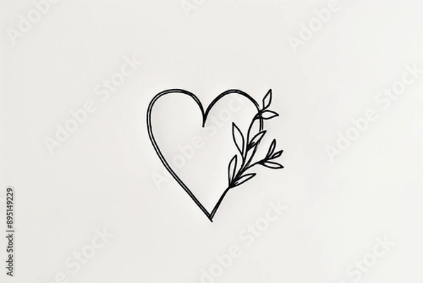 Fototapeta Sketch of modern minimalistic tattoo, abstract outline drawings minimalistic sketch of a tiny heart tattoo, with clean lines and simple shapes, 100% white background