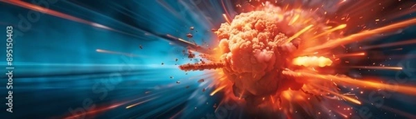 Fototapeta Fiery orb with lightning strikes in a dark sky.