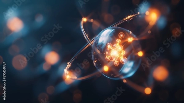 Fototapeta Abstract 3D illustration of an atom, representing science, technology, and innovation.