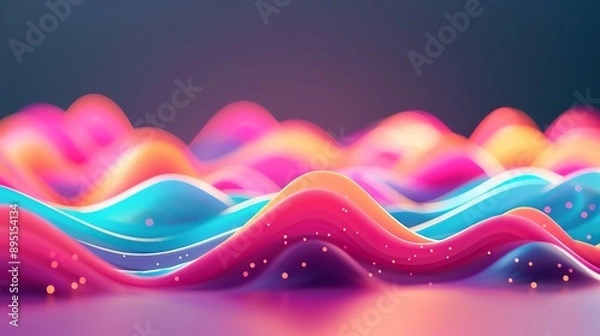 Fototapeta Abstract colorful wavy background with vibrant hues and glowing particles.