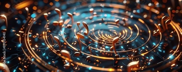 Obraz Abstract musical notes swirling in a golden vortex.