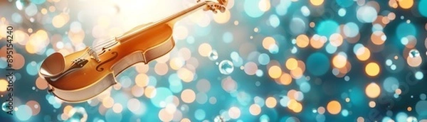 Fototapeta Violin with bokeh lights, music, instrument, orchestra