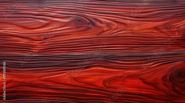 Fototapeta Polished cherry wood texture in deep reddish-brown tones